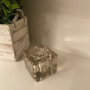 INK WELL Crystal Glass - Clear Heavy - Square Art Deco - Vintage ✅